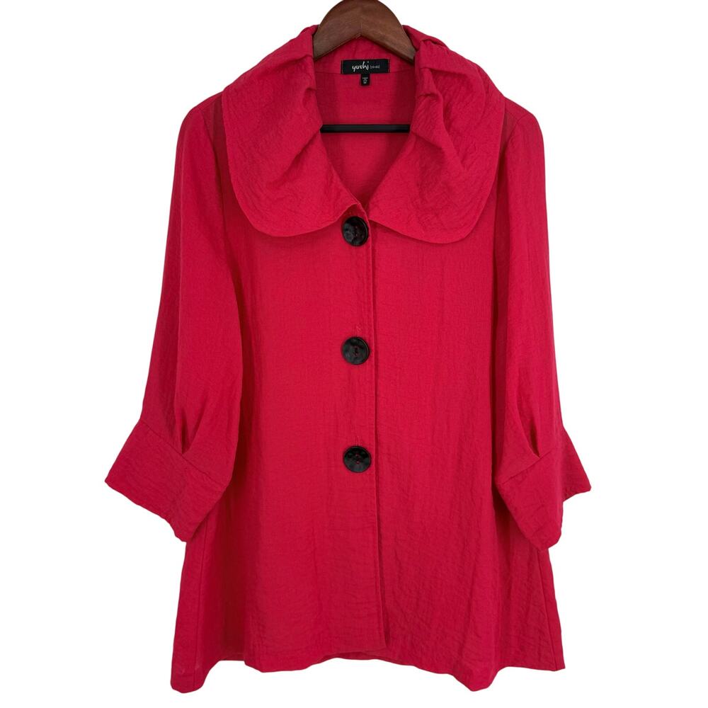Yushi Women Medium Wearable Art Jacket Pink/Red Ali Artsy Blouse Shirt Top Miles